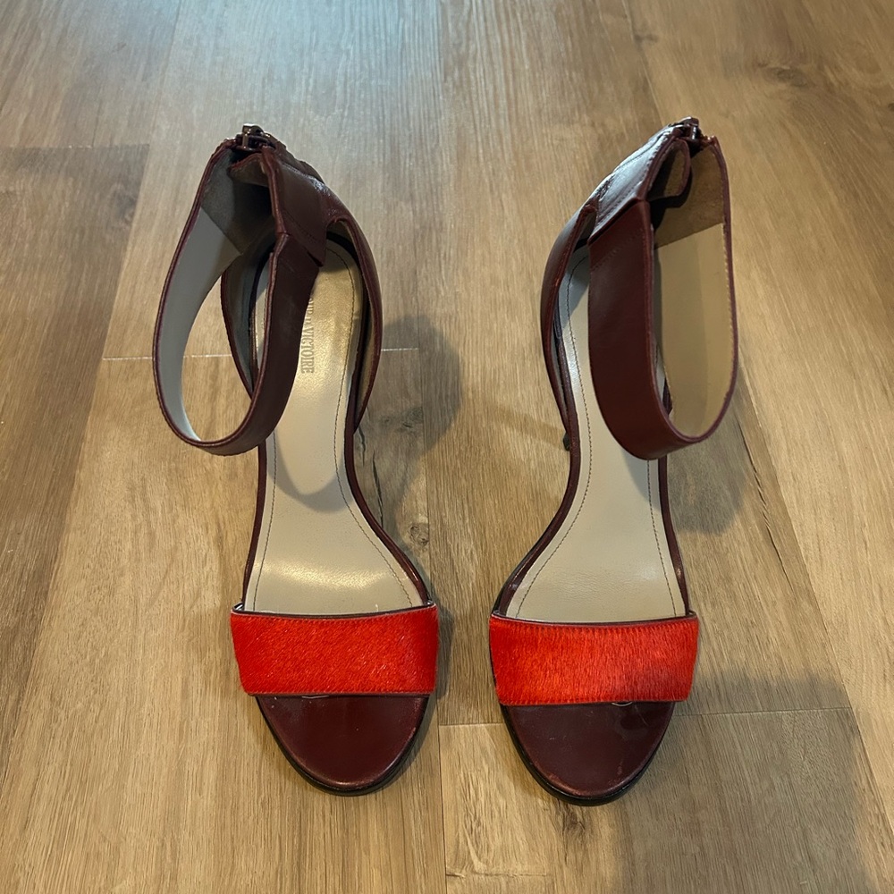 Pour La Victoire Red Ankle-Strap Open-Toe Heels
